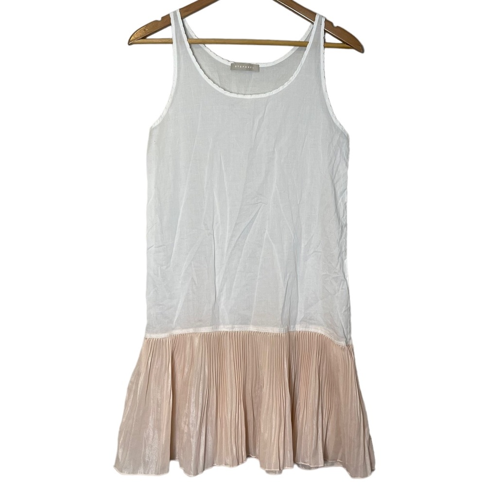 Stefanel Womens Sleeveless Sheer Pink Metallic Pleated Mini Shirt Dress size XS